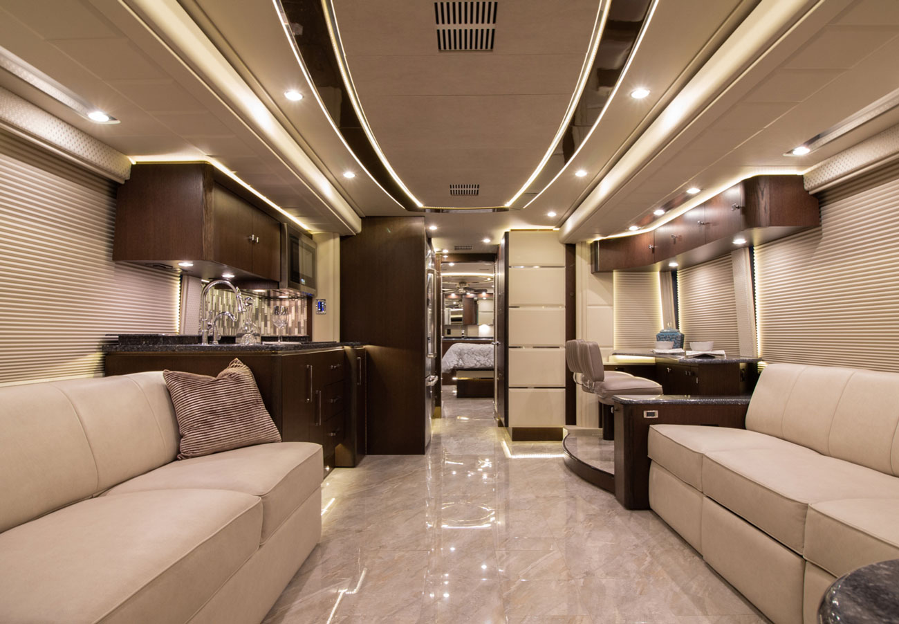 inside a prevost tour bus